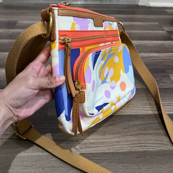 Fossil Eliza Bright Multicolor Canvas Leather Crossbody Bag - Picture 5 of 10
